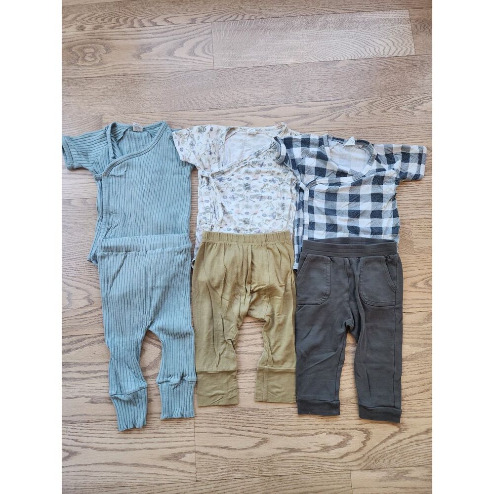 KQ 12-18M Lot of 6 Litho Bee, Gingham Check, Rib, Short Sleeve Kimono Bodysuits